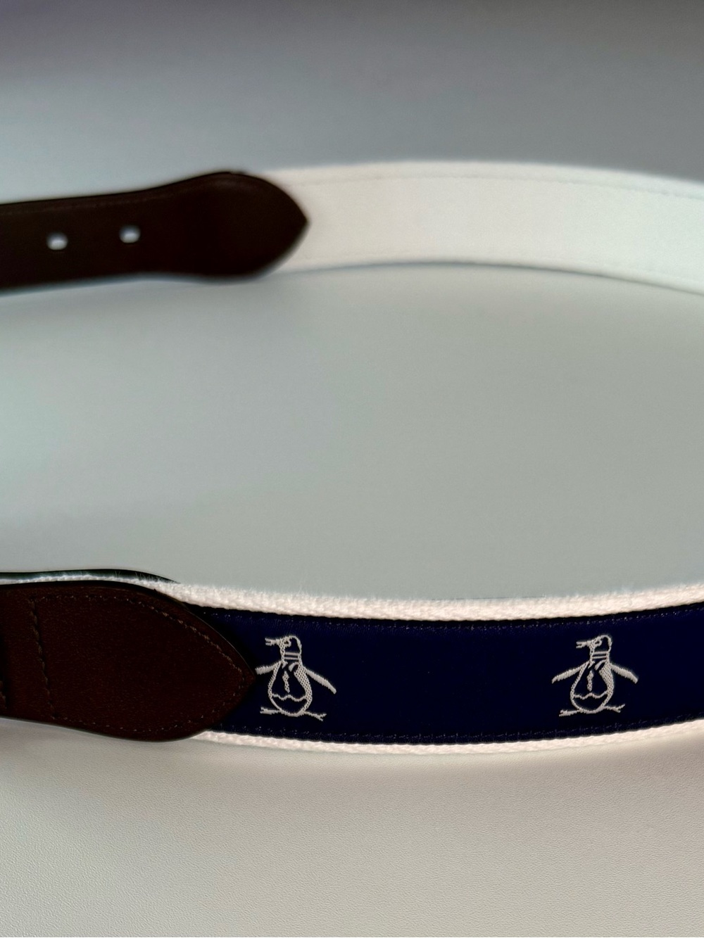 Original Penguin Munsingwear Men’s Size 30 Navy Logo Belt Brown Trim NWT Men's N